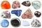 Various tumbled ornamental gem stones isolated