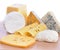 Various types of cheeses isolated