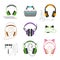 Various Types of Earphones Set, Headphones, Earbuds, Headset, Accessories for Music Listening or Gaming Vector