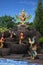 Various types of Thai mythological animal sculptures decorated to make them beautiful at Wat Don Khanak.