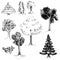 various types of Trees, Bushes, Tree sketches for landscape design.