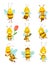 Various vartoon bees insects. Character of happy fly illustration. Cute honey harvester characters for kids. Smiley