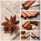Various view of dried anise and cinnamon