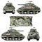 Various views of a Vintage American World War 2 allied armored medium combat tank on a isolated white background.