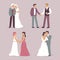 Various wedding couples illustration set Vector illustration.