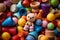 Various wooden and colorful children toys background. Generative AI