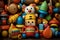 Various wooden and colorful children toys background. Generative AI