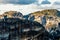 Varlaam and Grand Meteora monasteries, built on the rocks, mountain landscape, Meteors, Trikala, Thessaly