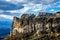 Varlaam and Grand Meteora monasteries, built on the rocks, mountain landscape, Meteors, Trikala, Thessaly