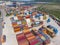 Varna, Bulgaria - 25 may 2022. Aerial view of Container terminal freight port, international shipping and global