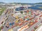 Varna, Bulgaria - 25 may 2022. Aerial view of Container terminal freight port, international shipping and global