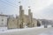 VARNA, BULGARIA, FEBRUARY 28, 2018: 8th Infantry Regiment Memorial Gate under the snow storm.The monument-portal was inaugurated o
