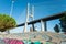 Vasco da Gama bridge supporting structure and Park Heroes of the Sea