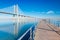 Vasco da Gama Bridge viewed from a pier on The Tejo River, Lisbon, Portugal