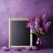 Vase Adorned with a Bouquet of Purple Lilacs Surrounding an Empty Frame. AI