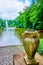 The vase with aloe plant and Ionian Sea lake of Sofiyivsky Park in Uman, Ukraine