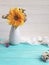 Vase autumn flowers, elegance retro season sunflower on a wooden background