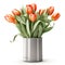 A vase with a bunch of orange tulips in it