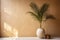 vase decor interior furniture design beige home shadows concrete sunlight wall. Generative AI.
