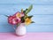 Vase flower alstroemeria seasonal on a wooden arrangement