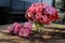 Vase of flower, pink geranium bouquet