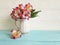 Vase flower spring leaf alstroemeria elegance mother`s day, seasonal on a wooden arrangement