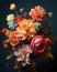 a vase full of colorful flowers on a dark background