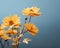 a vase full of yellow flowers against a blue background