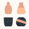 Vase icon set. Flower ceramic glass vases. Pottery Glass Flower pot decoration template. Peach fuzz color. Cute icon collection.