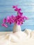 Vase orchid flower arrangement shawl color bouquet freshness modern decorate elegance on a wooden background