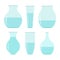 Vase set. Flower glass vases with blue water. Cute icon collection. Ceramic Pottery Glass Flower decoration template. White