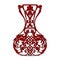 Vase silhouette dark red, ornate, with peacock pattern,