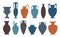 Vase silhouettes set. Different antique ceramic vases and vessels. Various forms and shapes of ancient greek jars and