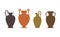 Vase silhouettes set. Various antique ceramic vases. Ancient greek jars and amphorae silhouettes with texture. Clay