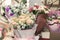 Vases with bouquets of flowers. storage of donated flowers at a banquet in a restaurant