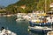 VASILIKI, LEFKADA, GREECE JULY 16, 2014: View at sunset on the promenade in Vasiliki, Lefkada, Greece