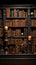 Vast collection of aged books neatly aligned on library shelves