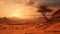 A vast desert landscape with sand dunes and rock formations.