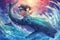 In the vast expanse of the ocean, mystical beings emerge - - majestic whales and enchanting dolphins - - embracing the waves with