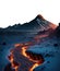 vast frozen landscape with a river of fire. Lava flowing down a snowy winter fantasy terrain. transparent PNG background.