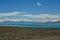 vast open landscape in Patagonia at turquoise Lago Viedma close to Fitz Roy mountain with snow covered mountains of the Andes