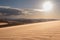 The vast orange dunes of the Sahara desert and its barren vegetation