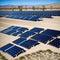 Vast outdoor solar panel farm in a desert.