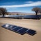 Vast outdoor solar panel farm in a desert.