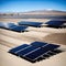 Vast outdoor solar panel farm in a desert.