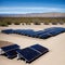 Vast outdoor solar panel farm in a desert.