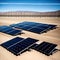 Vast outdoor solar panel farm in a desert.