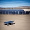 Vast outdoor solar panel farm in a desert.