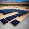 Vast outdoor solar panel farm in a desert.