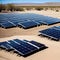 Vast outdoor solar panel farm in a desert.